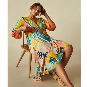 Anthropologie Conditions Apply - Misty Maxi Dress Abstract Floral Wrap